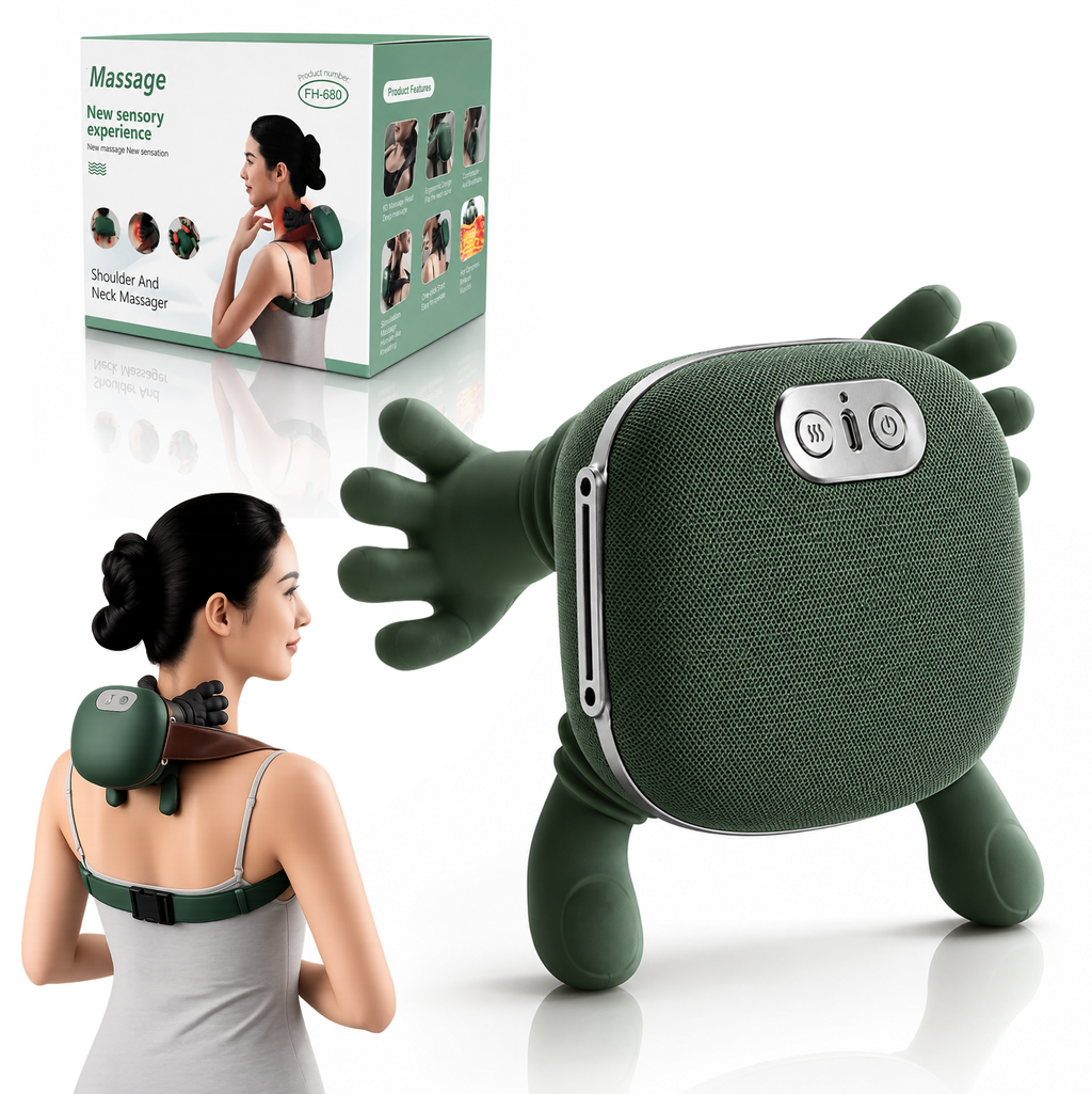 ALYV Cordless Heated Neck & Back Massager, Wireless 4D Shiatsu Bionic Hand Massager with Deep Kneading, 3 Speed Levels & 2 Heat Settings, Adjustable Hands-Free Strap, Portable Massager for Neck, Shoulders & Back