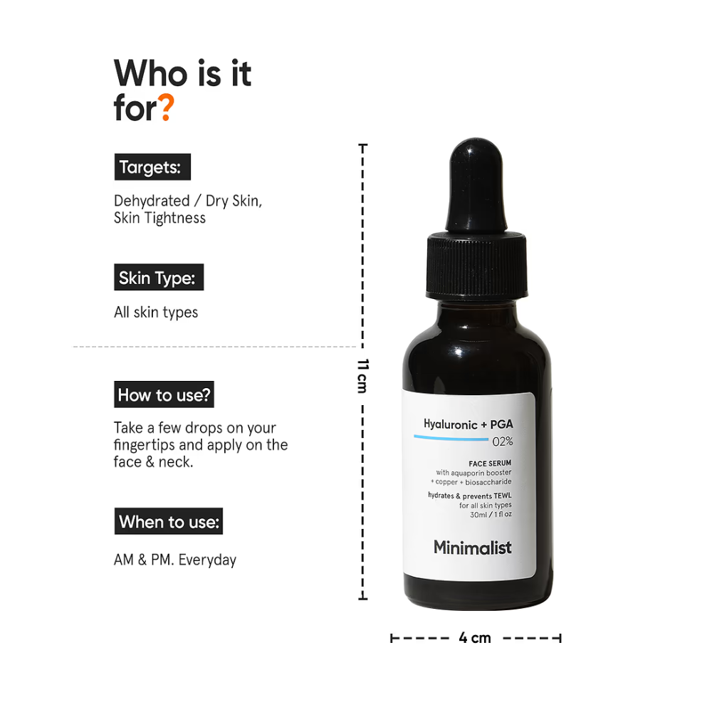 ಮಿನಿಮಲಿಸ್ಟ್ ಹೈಲುರಾನಿಕ್ + PGA 02% ಫೇಸ್ ಸೀರಮ್ 30ml