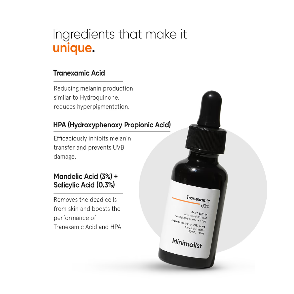ಮಿನಿಮಲಿಸ್ಟ್ ಟ್ರಾನೆಕ್ಸಾಮಿಕ್ 03% ಫೇಸ್ ಸೀರಮ್ 30 ಮಿಲಿ