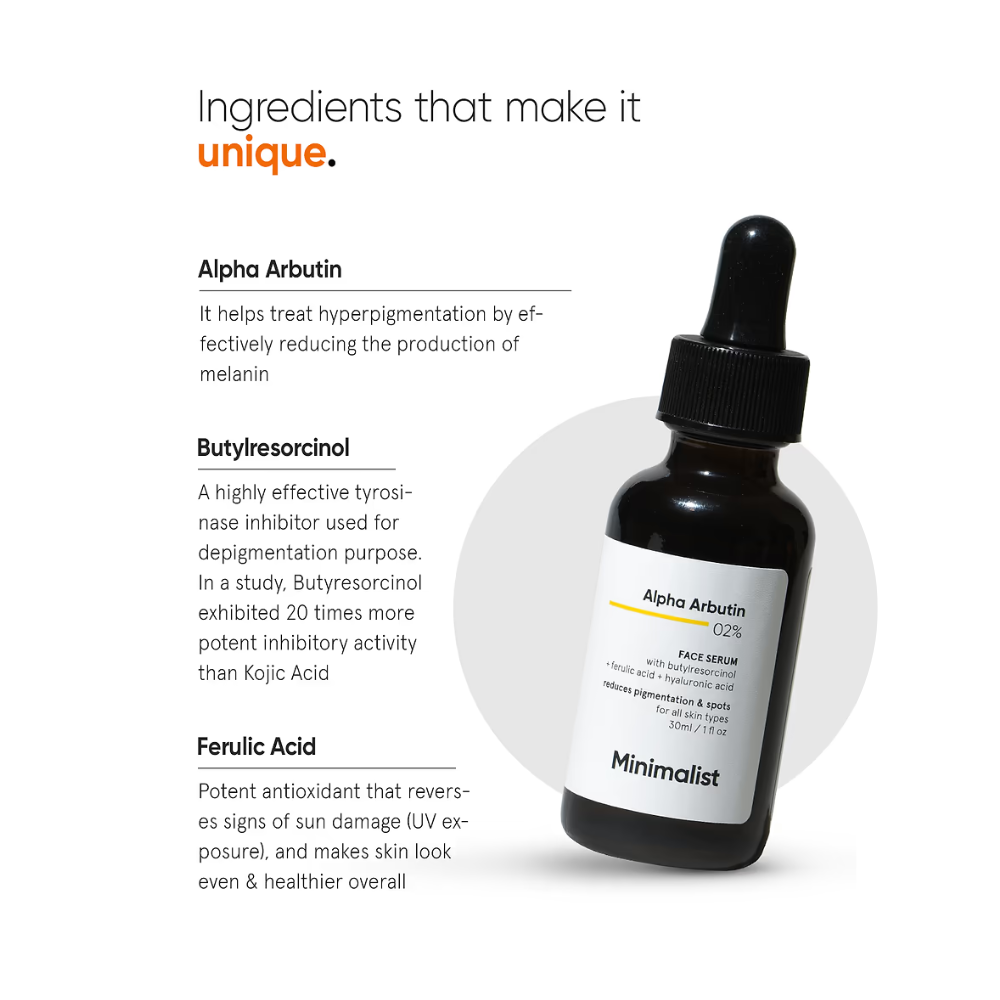 ಕನಿಷ್ಠ ಆಲ್ಫಾ ಅರ್ಬುಟಿನ್ 02% ಫೇಸ್ ಸೀರಮ್ 30 ಮಿಲಿ