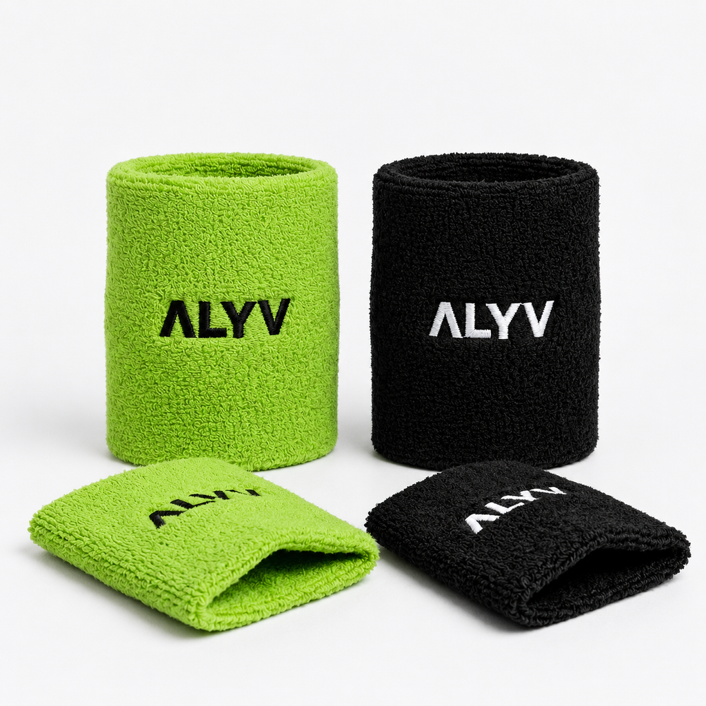 ALYV Sports Wrist Sweatband for Men & Women | Green & Black | Set of 4