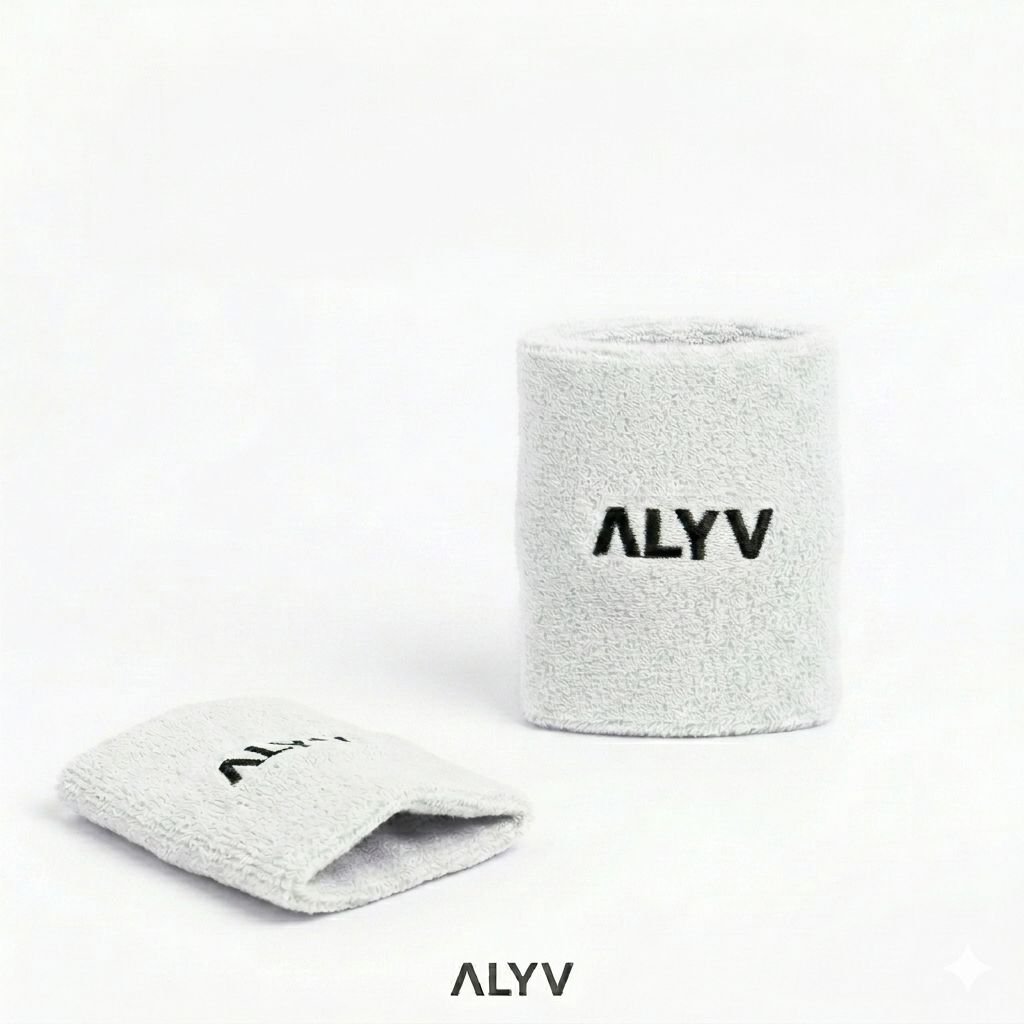 ALYV Sports Wrist Sweatband for Men & Women | White | Set of 2