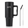 ALYV 1200ml Insulated Travel Tumbler with Handle & Steel Straw - Black