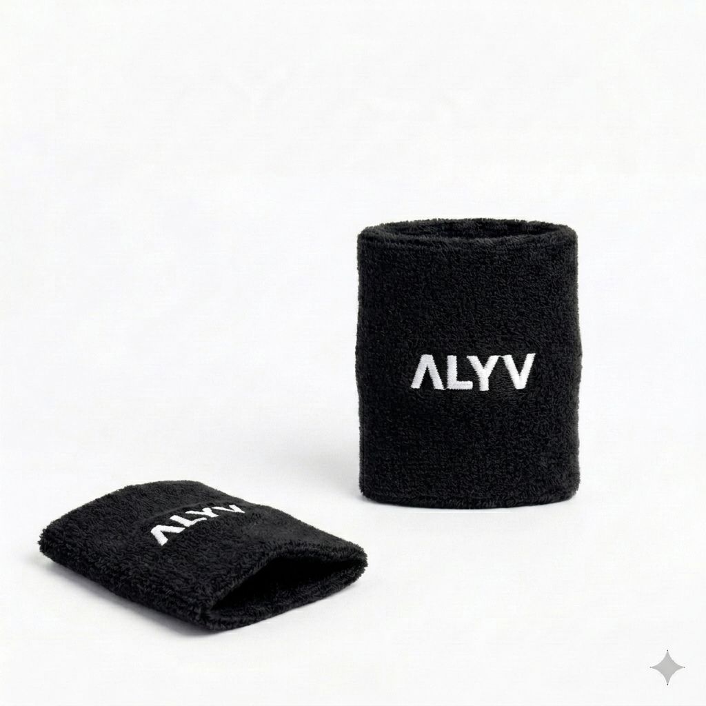 ALYV Sports Wrist Sweatband for Men & Women | Black | Set of 2