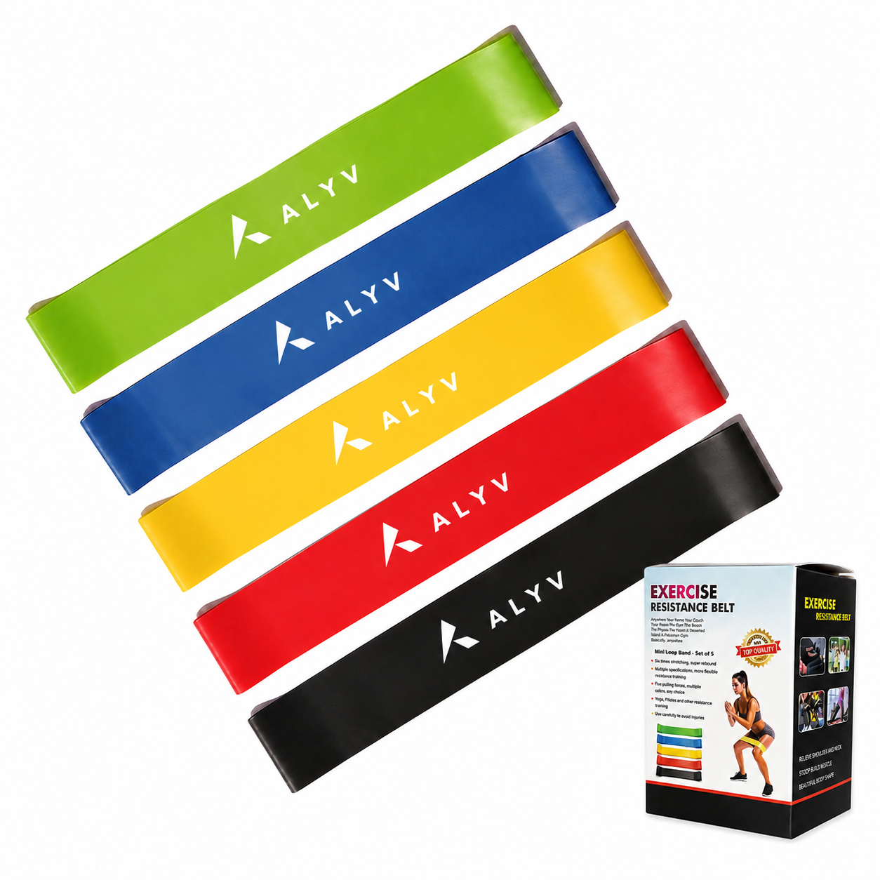 ALYV Resistance Bands Set of 5 for Workout, Yoga & Gym