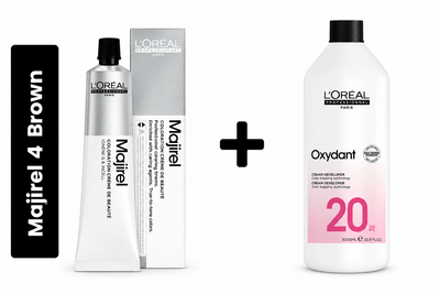Loreal Majirel Hair Color 60ml Shade 4 Brown + Developer 1000ml Combo