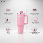 ALYV 1200ml (40oz) Insulated Tumbler with Handle & Straw  - Pink
