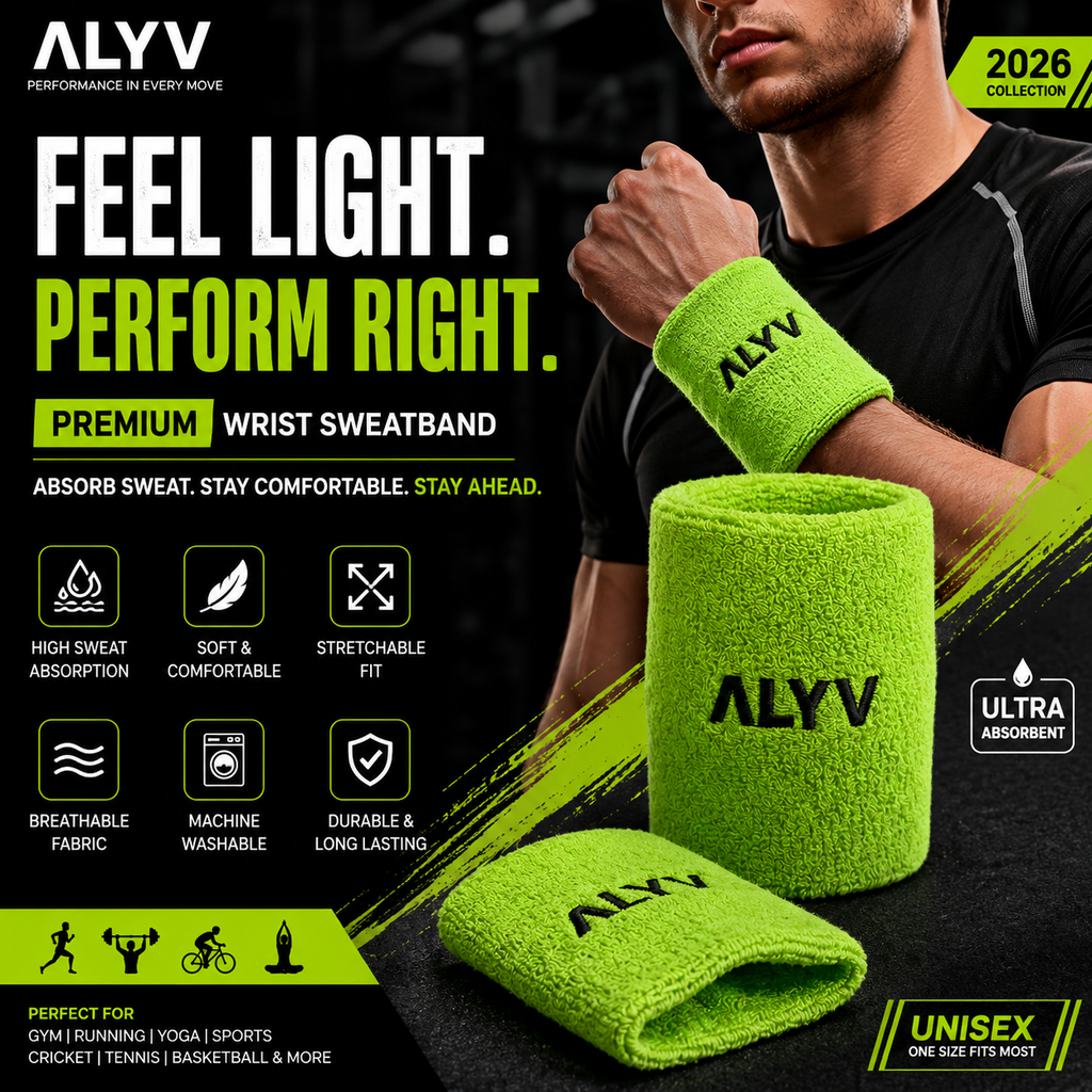ALYV Sports Wrist Sweatband for Men & Women | Green | Set of 2