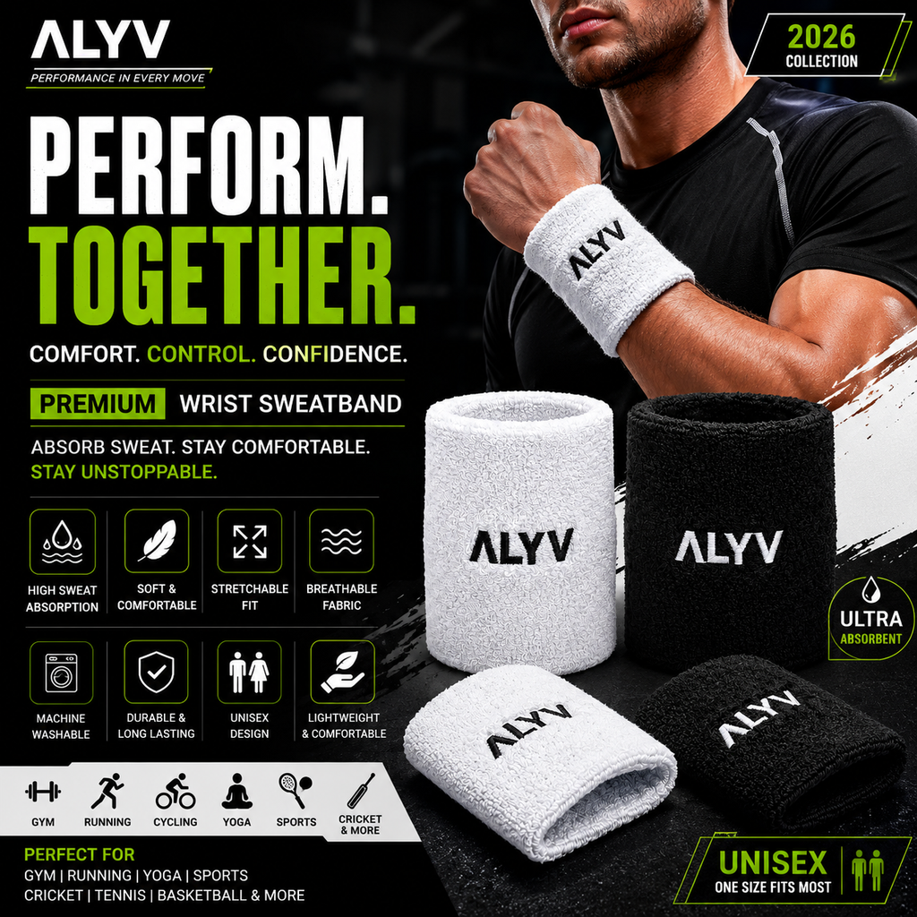 ALYV Sports Wrist Sweatband for Men & Women | White & Black | Set of 4