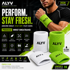 ALYV Sports Wrist Sweatband for Men & Women | White & Green | Set of 4