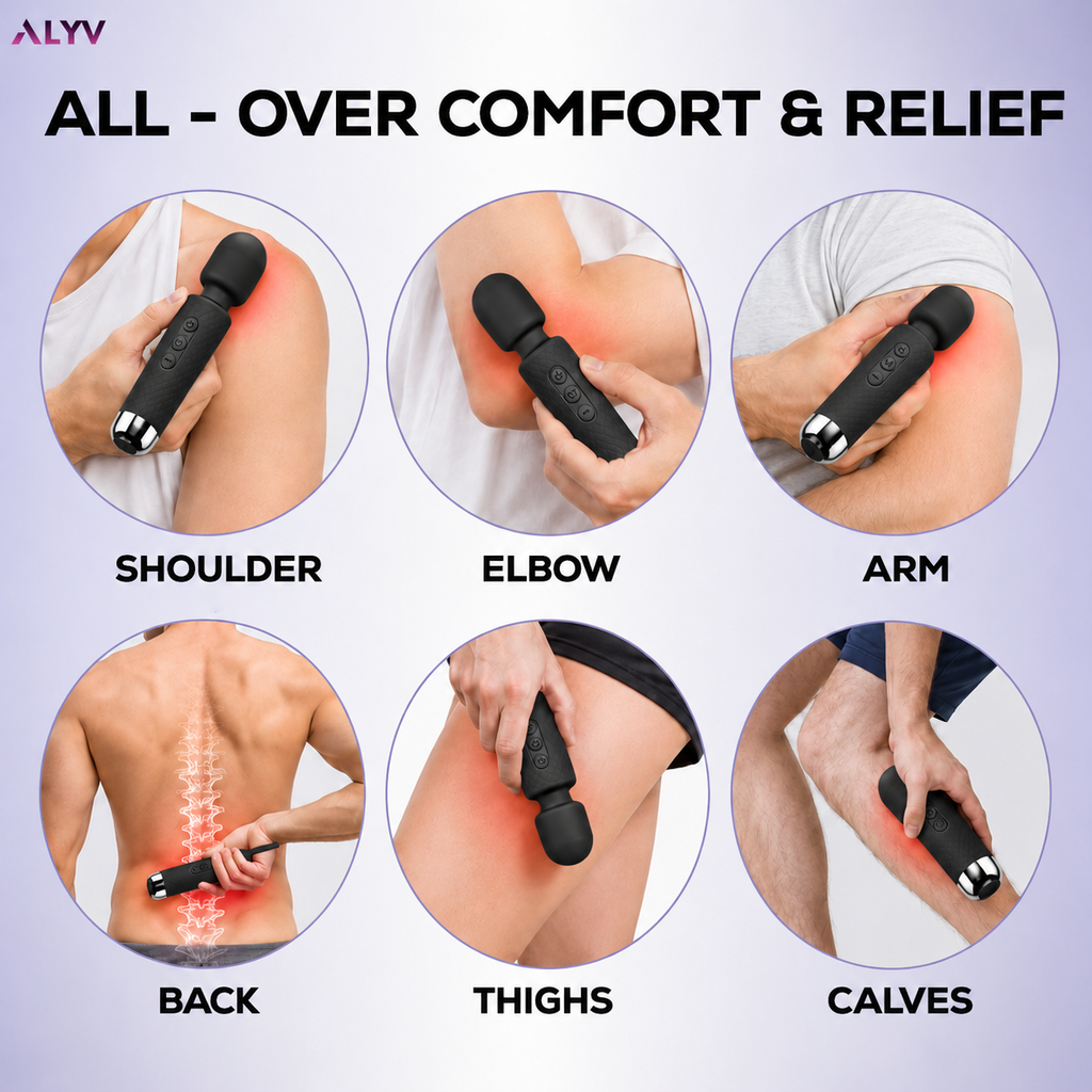 ALYV Rechargeable Full Body Massager for Women & Men | Cordless Electric Handheld Body Massager with Multiple Vibration Modes | Waterproof  Body Massager | Black