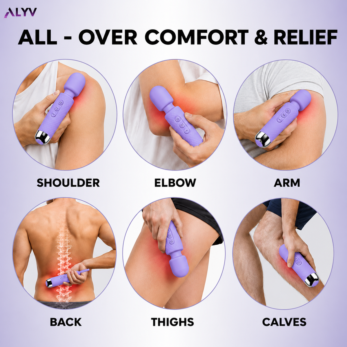 ALYV Rechargeable Full Body Massager for Women & Men | Cordless Electric Handheld Body Massager with Multiple Vibration Modes | Waterproof  Body Massager | Lavender