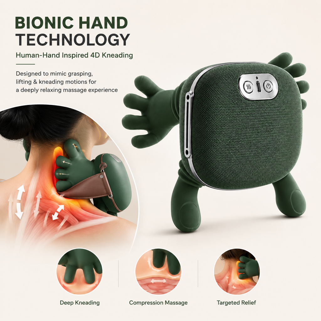 ALYV Cordless Heated Neck & Back Massager, Wireless 4D Shiatsu Bionic Hand Massager with Deep Kneading, 3 Speed Levels & 2 Heat Settings, Adjustable Hands-Free Strap, Portable Massager for Neck, Shoulders & Back