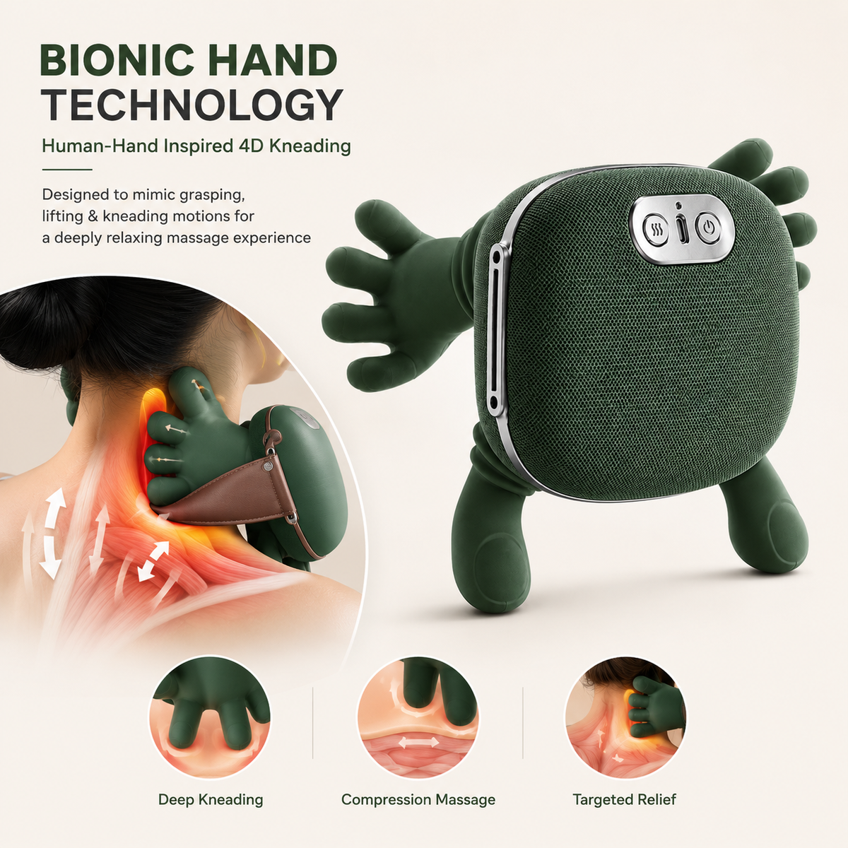 ALYV Cordless Heated Neck & Back Massager, Wireless 4D Shiatsu Bionic Hand Massager with Deep Kneading, 3 Speed Levels & 2 Heat Settings, Adjustable Hands-Free Strap, Portable Massager for Neck, Shoulders & Back