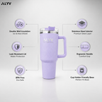 ALYV 1200ml (40oz) Insulated Tumbler with Handle & Straw - Lavender