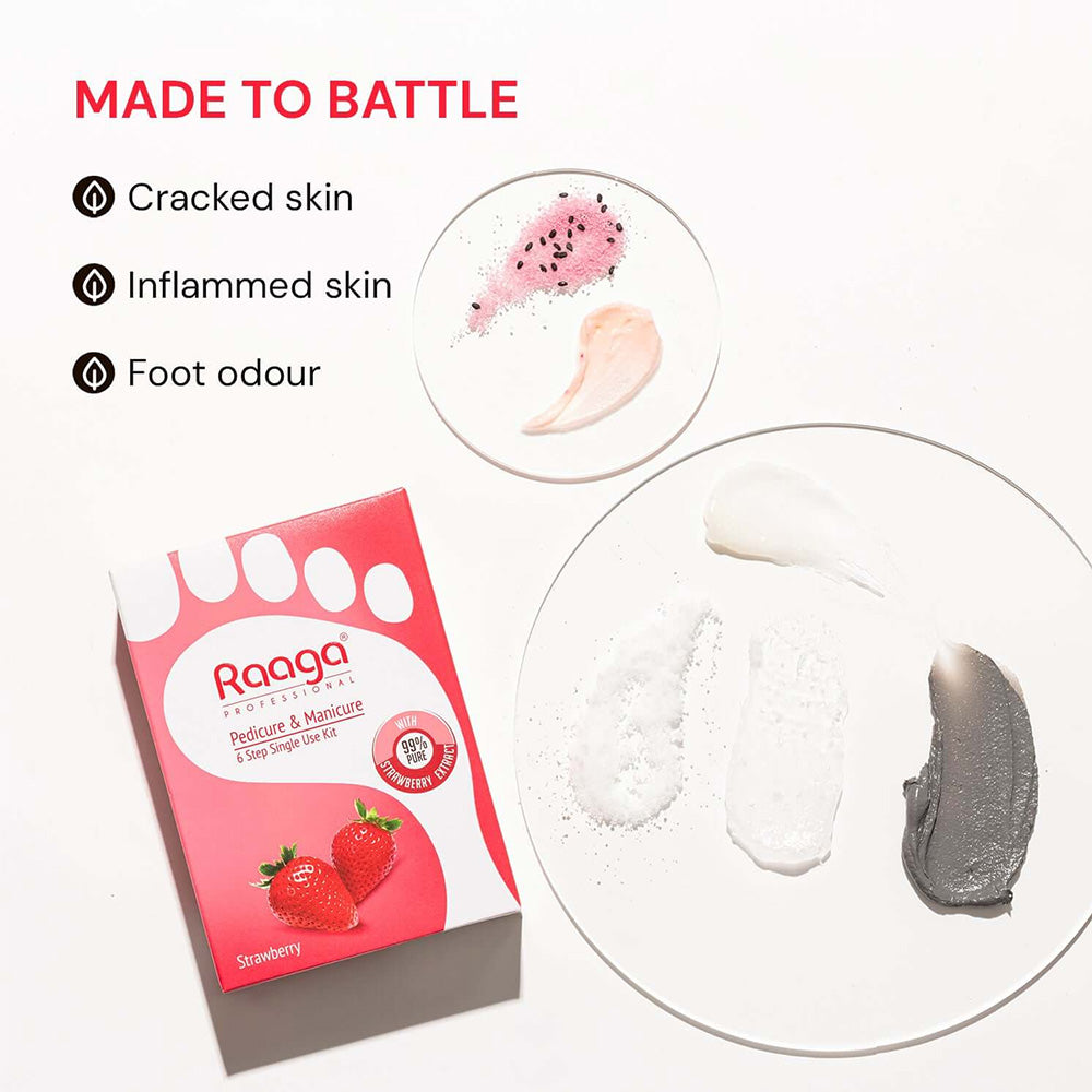 Raaga Professional Strawberry Pedicure And Manicure 6 Step Single Use Kit 63Gm