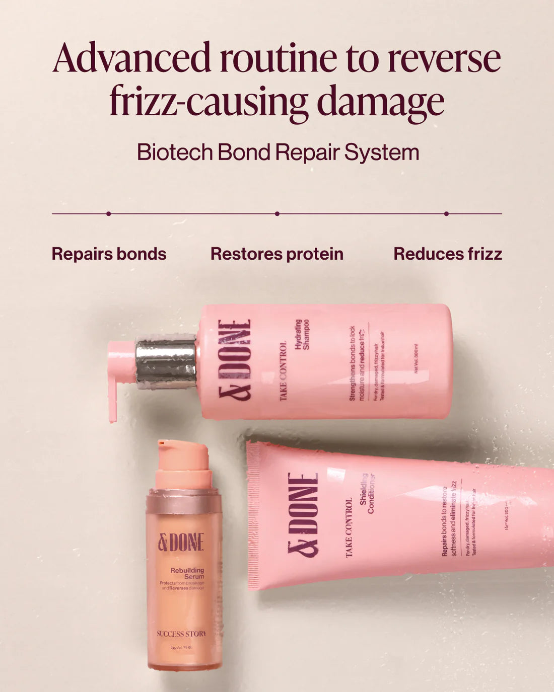 &Done Frizz Repair Kit - Shampoo, Conditioner & Hair Serum for Dry & Frizzy Hair