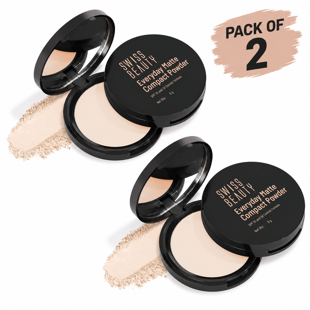 Swiss Beauty Everyday Matte Compact with SPF 10 Shade- 01 Ivory, 9g Pack of 2