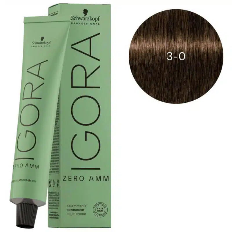 Schwarzkopf Igora Zero AMM 3-0 Dark Brown Natural 60ml + Igora 20 Vol 6% Developer 1000ml Combo