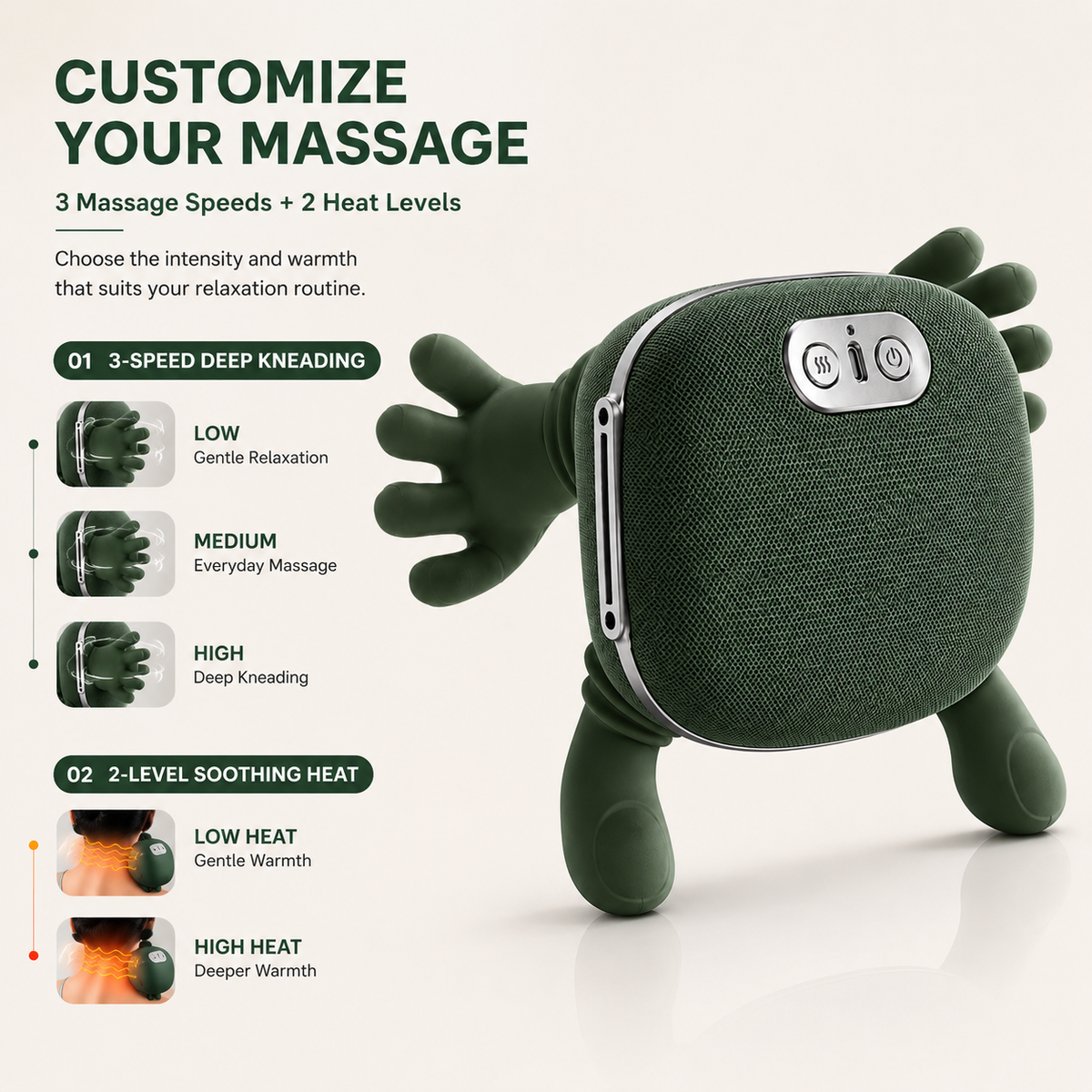 ALYV Cordless Heated Neck & Back Massager, Wireless 4D Shiatsu Bionic Hand Massager with Deep Kneading, 3 Speed Levels & 2 Heat Settings, Adjustable Hands-Free Strap, Portable Massager for Neck, Shoulders & Back