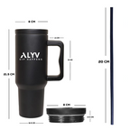 ALVV 700 ML Insulated Travel Tumbler with Handle, Straw & Mouth Closer-Black