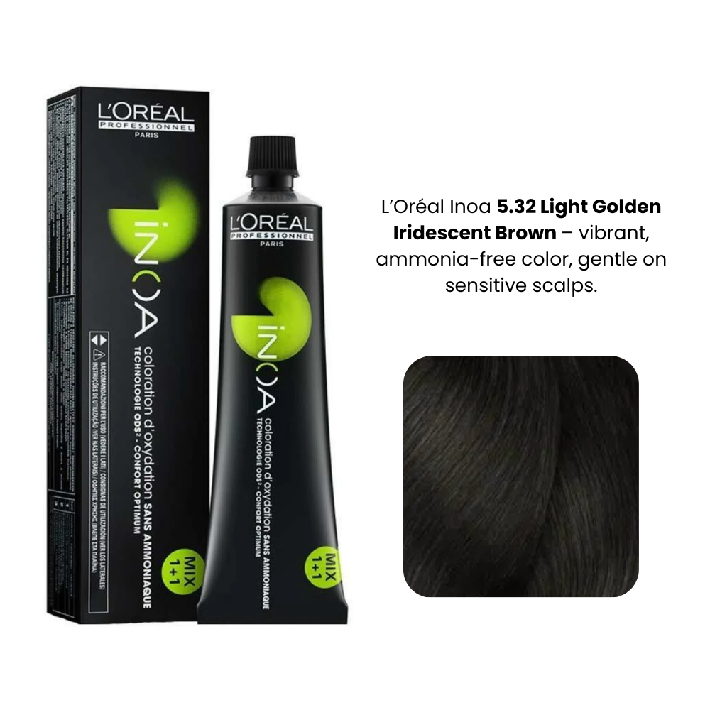Loreal Inoa Ammonia Free Hair Color 60G 5.32 Light Golden Iridecent Brown-565
