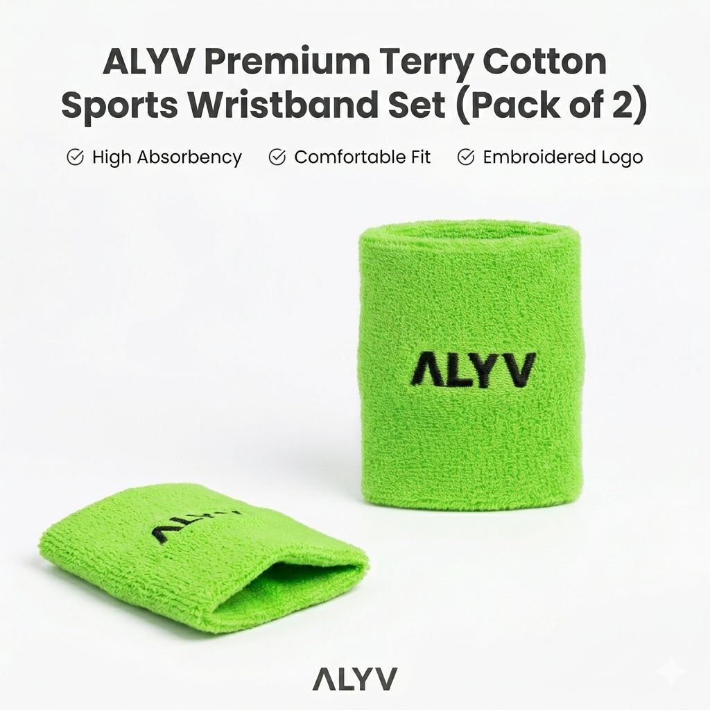 ALYV Sports Wrist Sweatband for Men & Women | Green | Set of 2