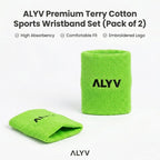 ALYV Sports Wrist Sweatband for Men & Women | Green | Set of 2