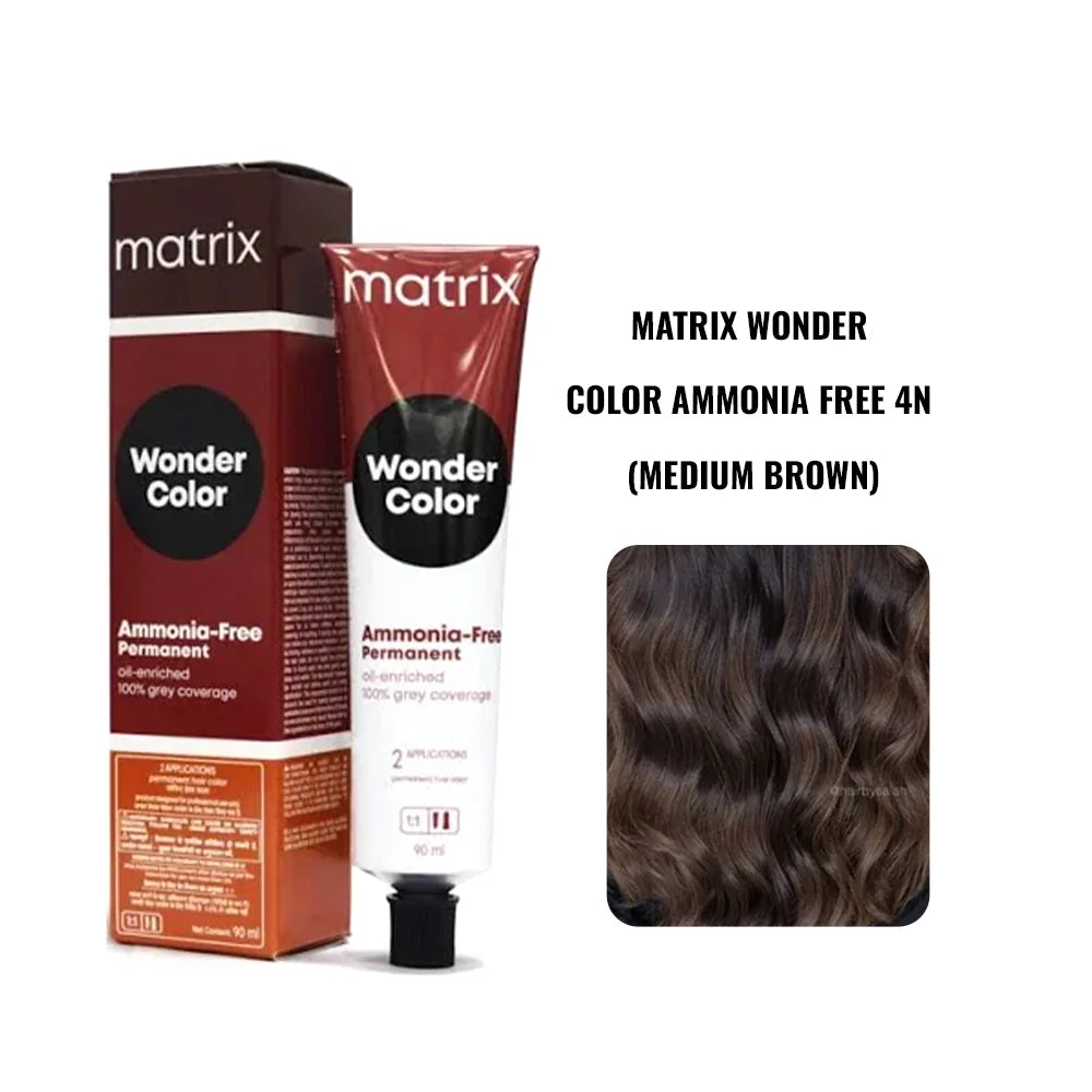 Matrix Wonder Color Ammonia Free Permanent Hair Color 4.0 4N (Medium Brown) 90g + 20 Vol Developer 1000ml Combo