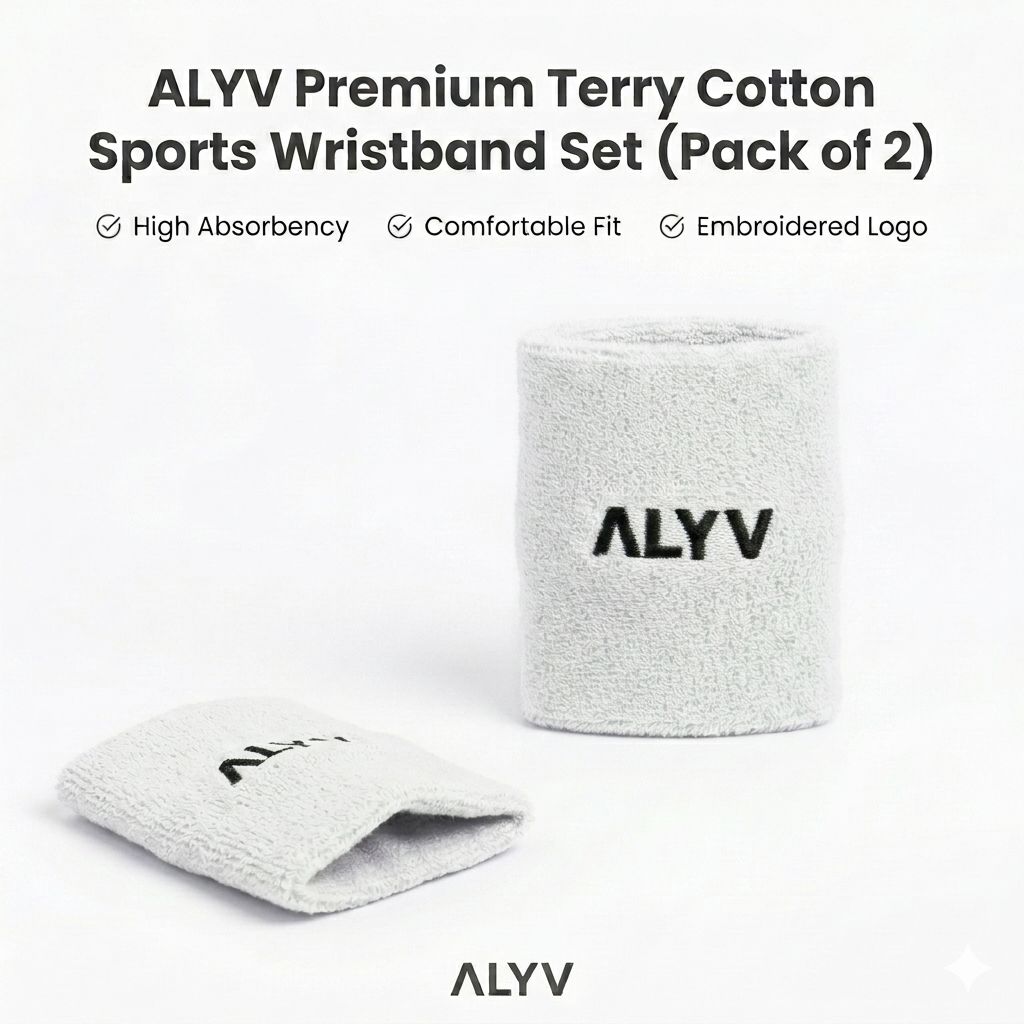 ALYV Sports Wrist Sweatband for Men & Women | White | Set of 2