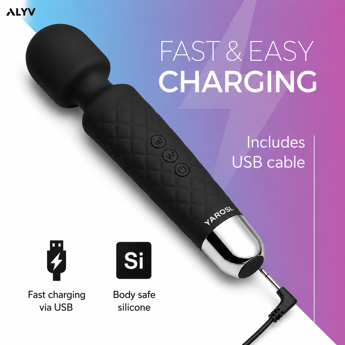 ALYV Rechargeable Full Body Massager for Women & Men | Cordless Electric Handheld Body Massager with Multiple Vibration Modes | Waterproof  Body Massager | Black