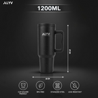 ALYV 1200ml Insulated Travel Tumbler with Handle & Steel Straw - Black