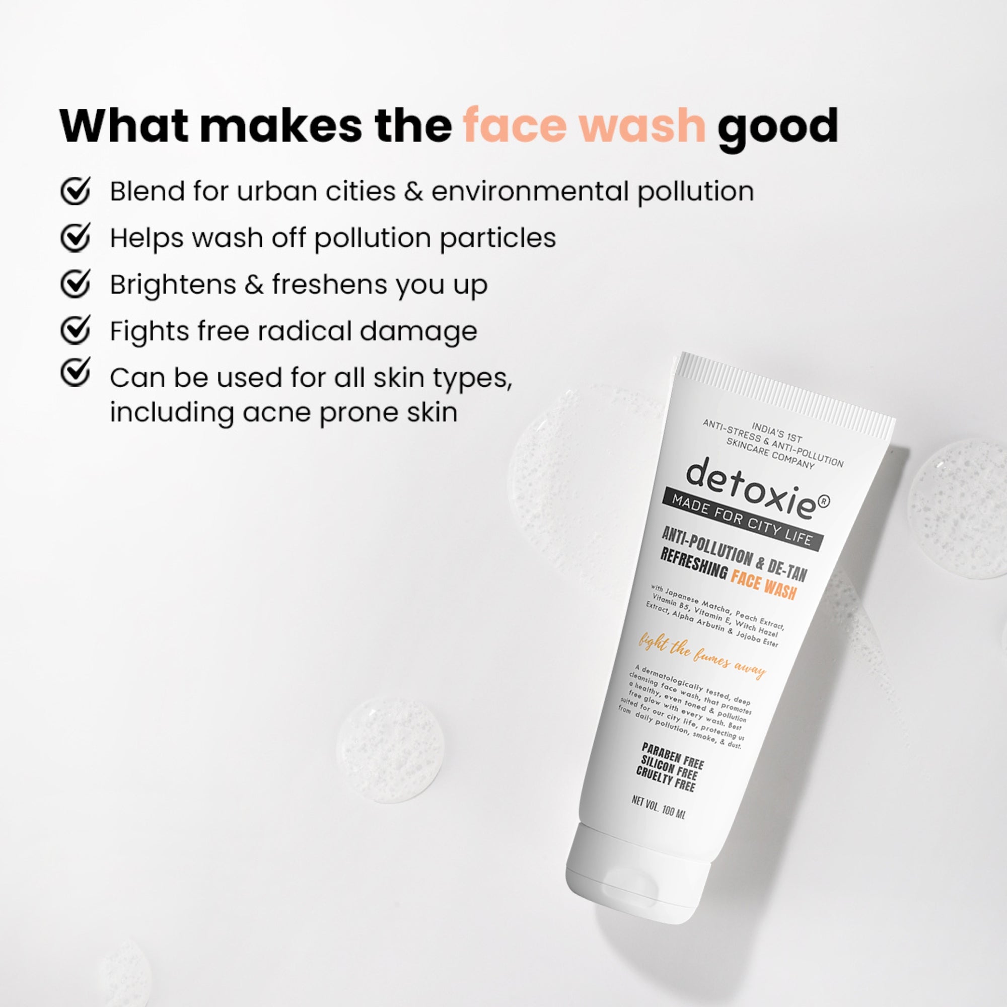 detoxie Anti-Pollution & De-Tan Refreshing Face Wash - 100ml