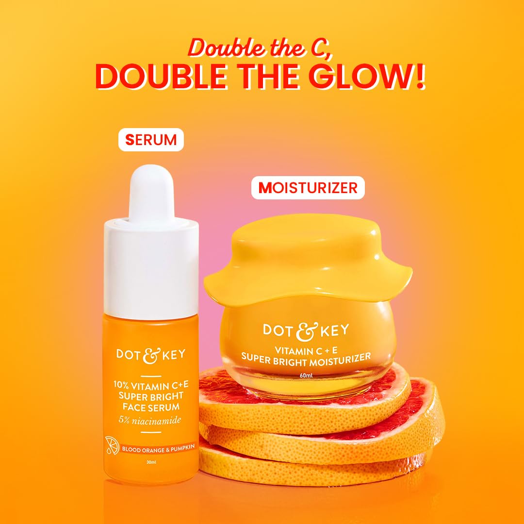 Dot & Key Vitamin C + E Superbright Skin Care Serum & Moisturizer Combo | Vitamin C Moisturizer 60ml & Vitamin C Face Serum 30ml | For Glowing Skin | For Women & Men