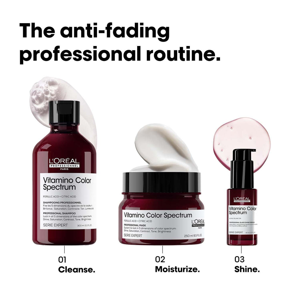 Loreal Professionnel Vitamino Color Spectrum Shampoo, Hair Mask & Glass Shine Serum combo