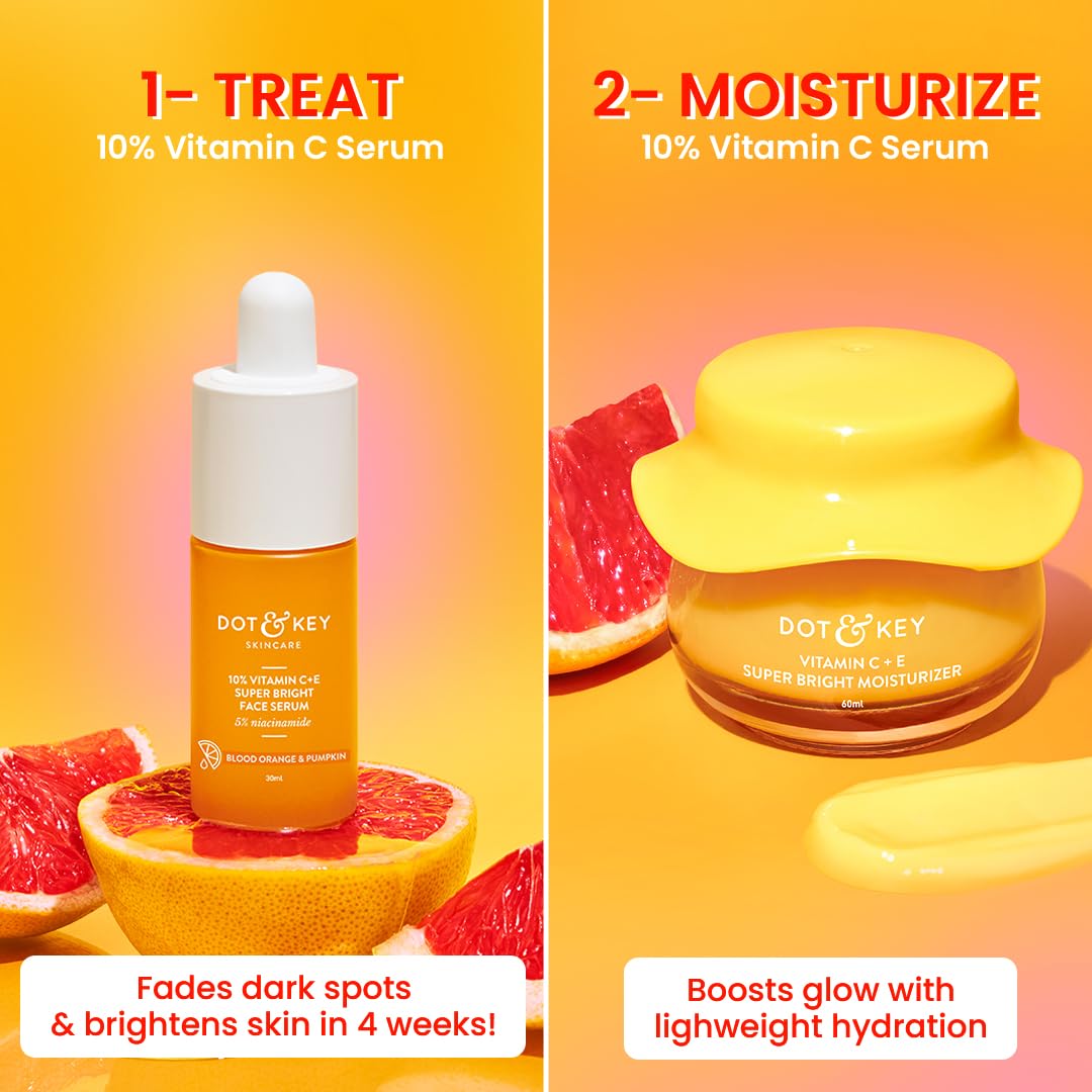 Dot & Key Vitamin C + E Superbright Skin Care Serum & Moisturizer Combo | Vitamin C Moisturizer 60ml & Vitamin C Face Serum 30ml | For Glowing Skin | For Women & Men