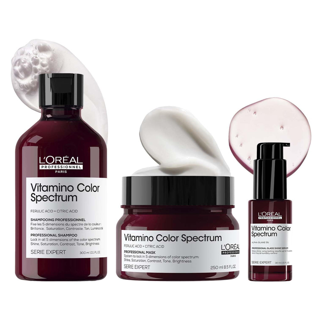 Loreal Professionnel Vitamino Color Spectrum Shampoo, Hair Mask & Glass Shine Serum combo