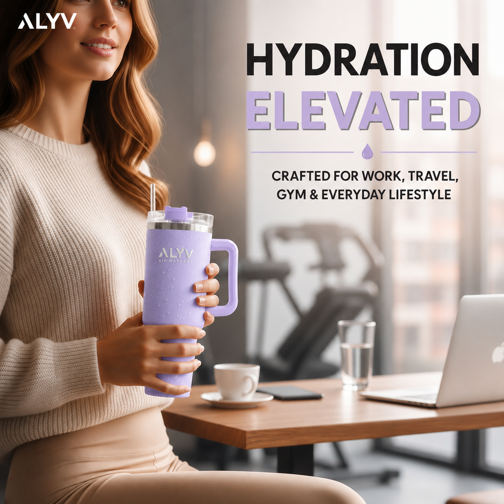 ALYV 1200ml (40oz) Insulated Tumbler with Handle & Straw - Lavender