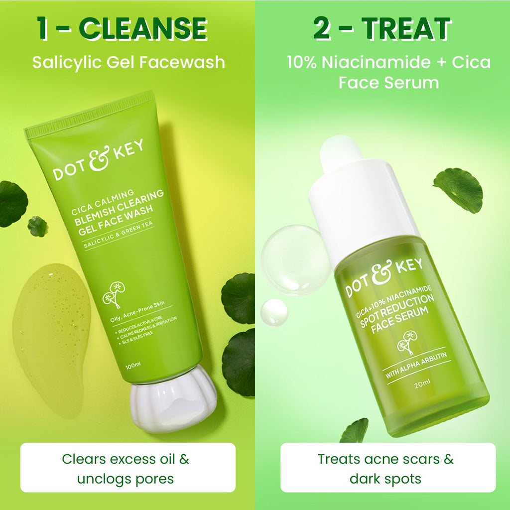 Dot & Key Cica Calming Skincare Combo | Cleanser 100ml, Serum 30ml, Night Gel 60ml, Sunscreen 50g