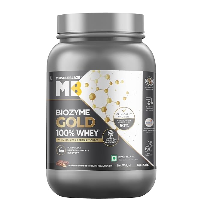 MB Biozyme Gold Whey 1Kg Monk Fruit Sweetened Chocolate Hazelnut