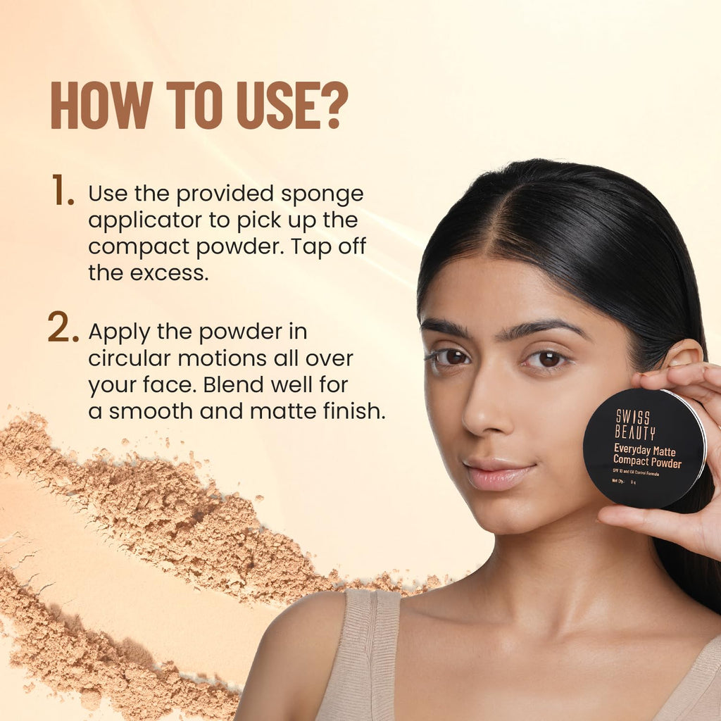 Swiss Beauty Everyday Matte Compact with SPF 10 Shade- 01 Ivory, 9g Pack of 2
