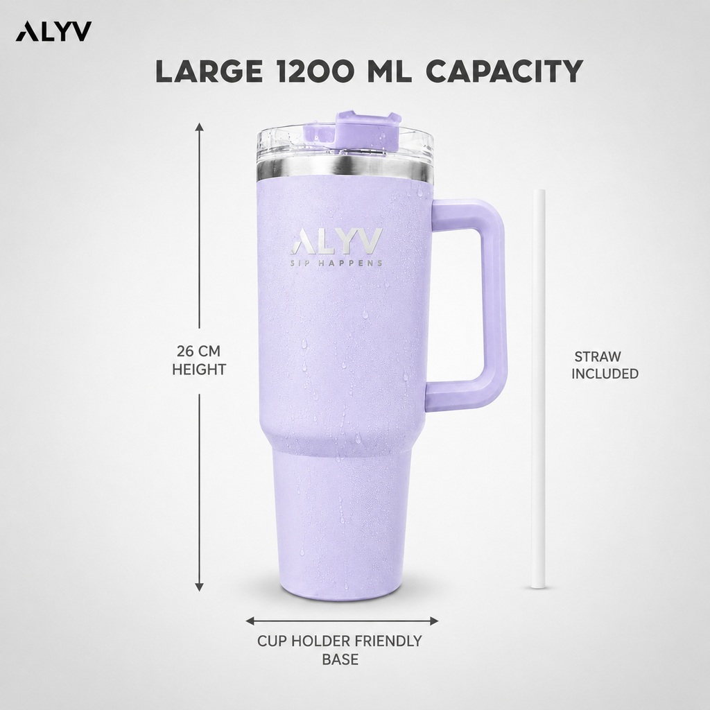 ALYV 1200ml (40oz) Insulated Tumbler with Handle & Straw - Lavender