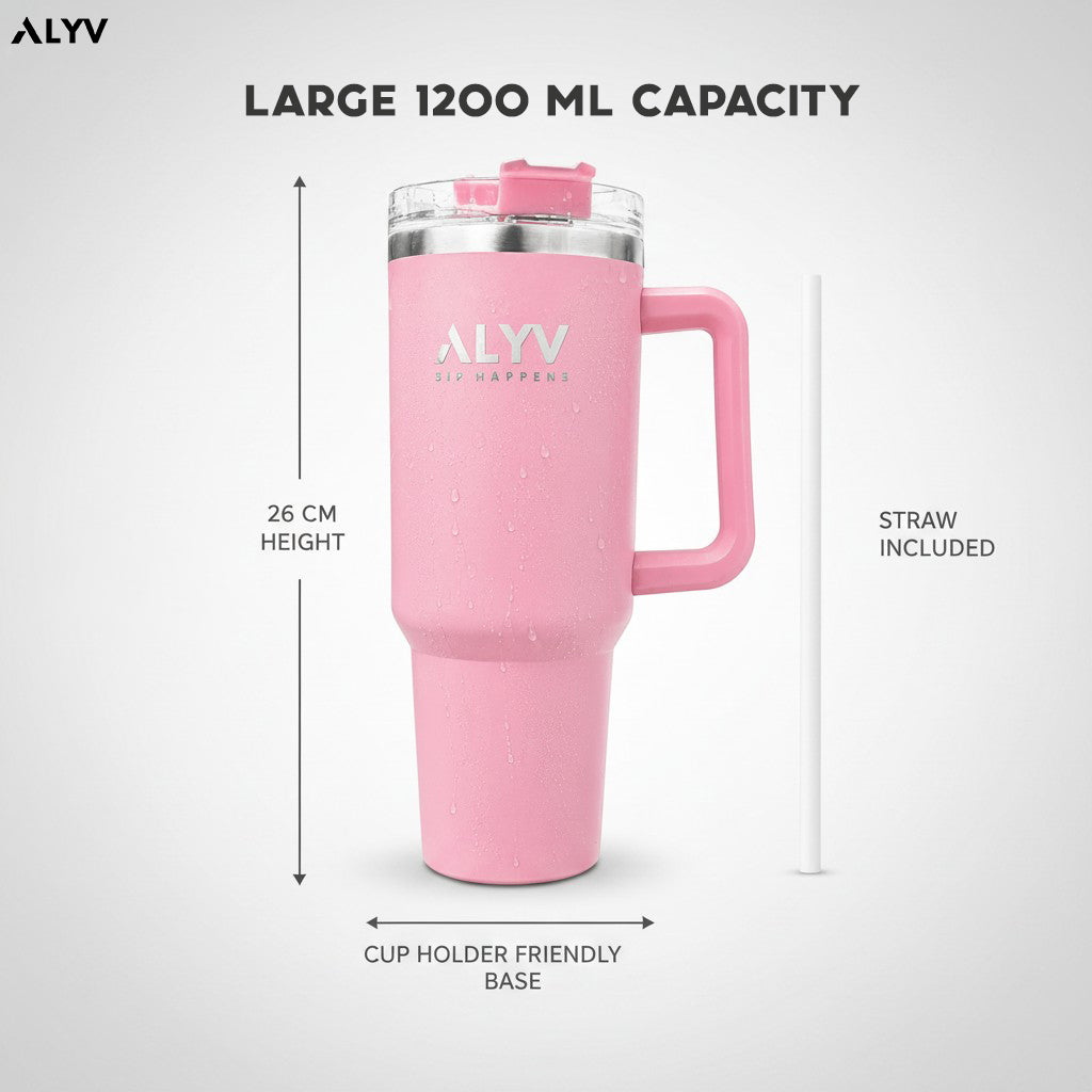 ALYV 1200ml (40oz) Insulated Tumbler with Handle & Straw  - Pink