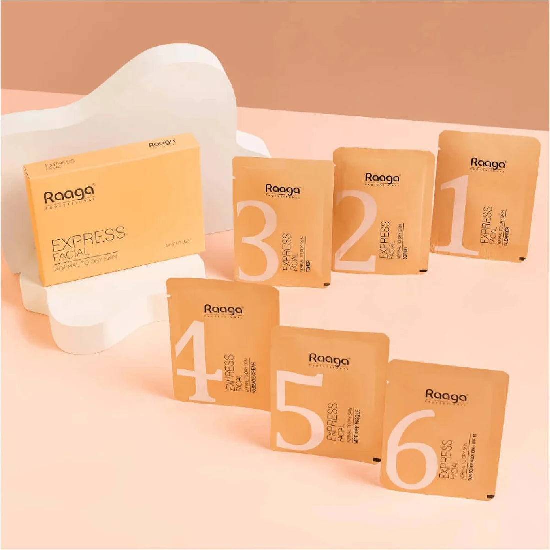 Raaga Professional Express Facial Kit (6 Step Process) Rejuvenates and Revitalises Skin, Improves Skin Texture | Normal To Dry Skin | Pack of 6 (35g X 6)