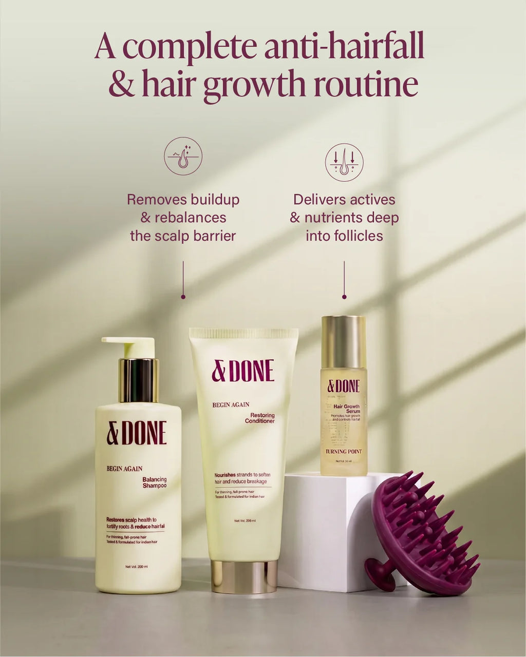 &Done Hairfall Rescue Kit Shampoo, Conditioner & Serum