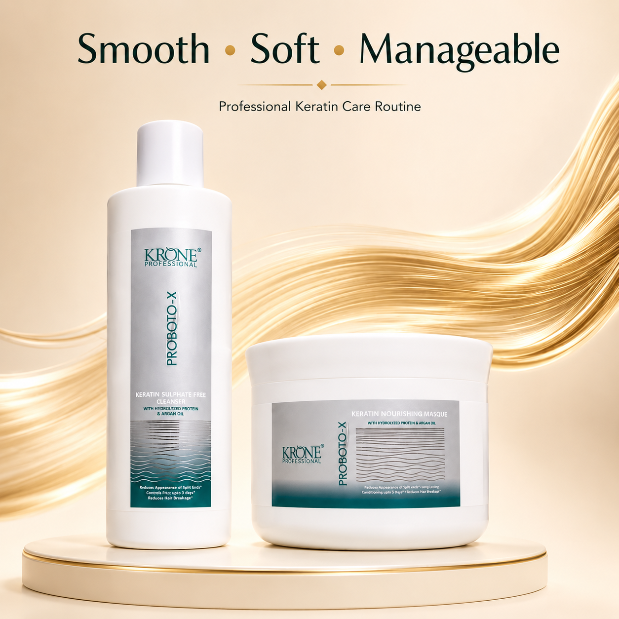 Krone Professional Proboto-X Keratin Cleanser 250ml And Nourishing masque 200ml Combo (Sulphate-Free)
