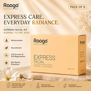 Raaga Professional Express Facial Kit (6 Step Process) Rejuvenates and Revitalises Skin, Improves Skin Texture | Normal To Dry Skin | Pack of 6 (35g X 6)