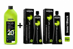Loreal Inoa Hair Color 60G Shade-1 Black (2 Tubes + Developer 1000ml Combo)