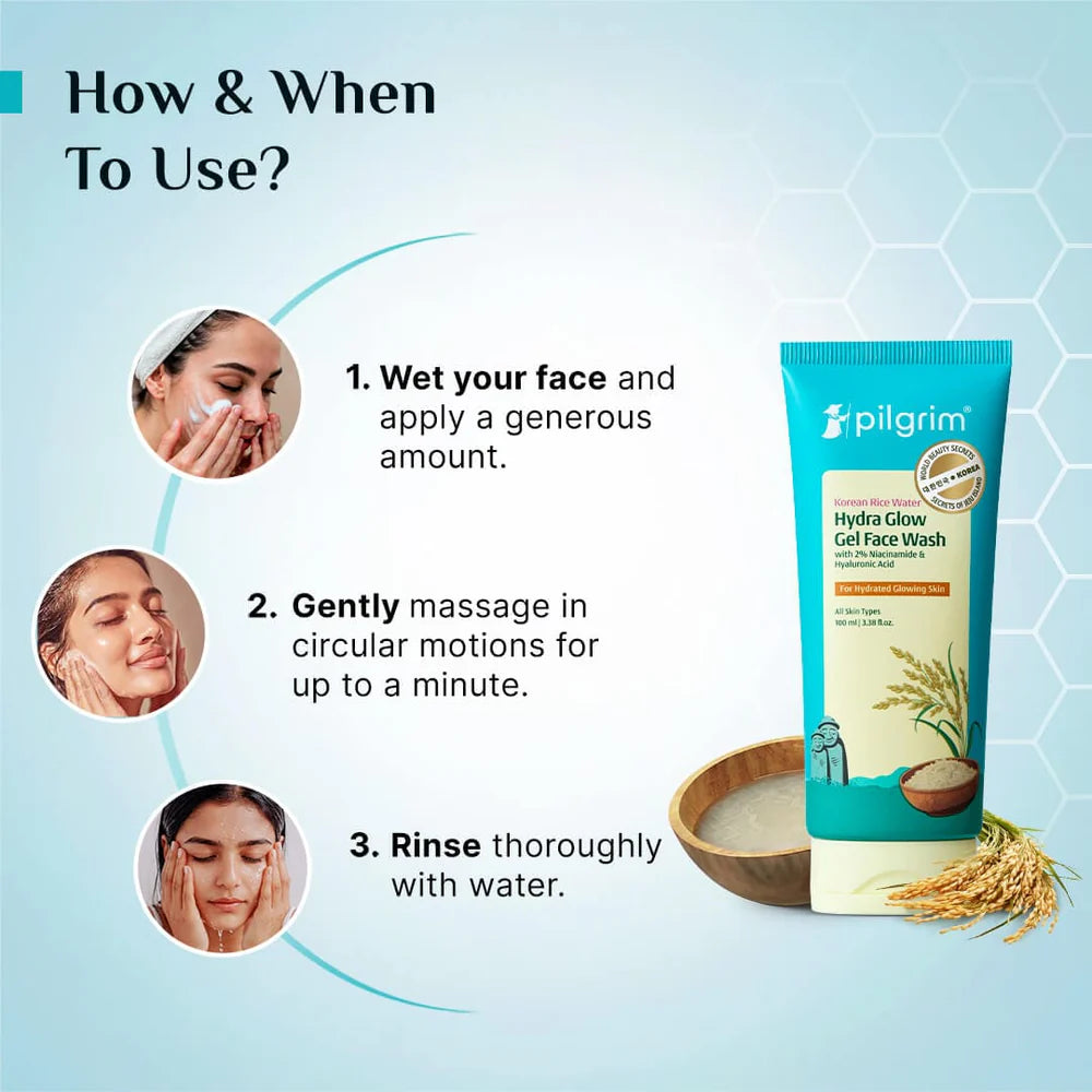 PILGRIM KOREAN RICE WATER HYDRA GLOW GEL FACE WASH-100ML