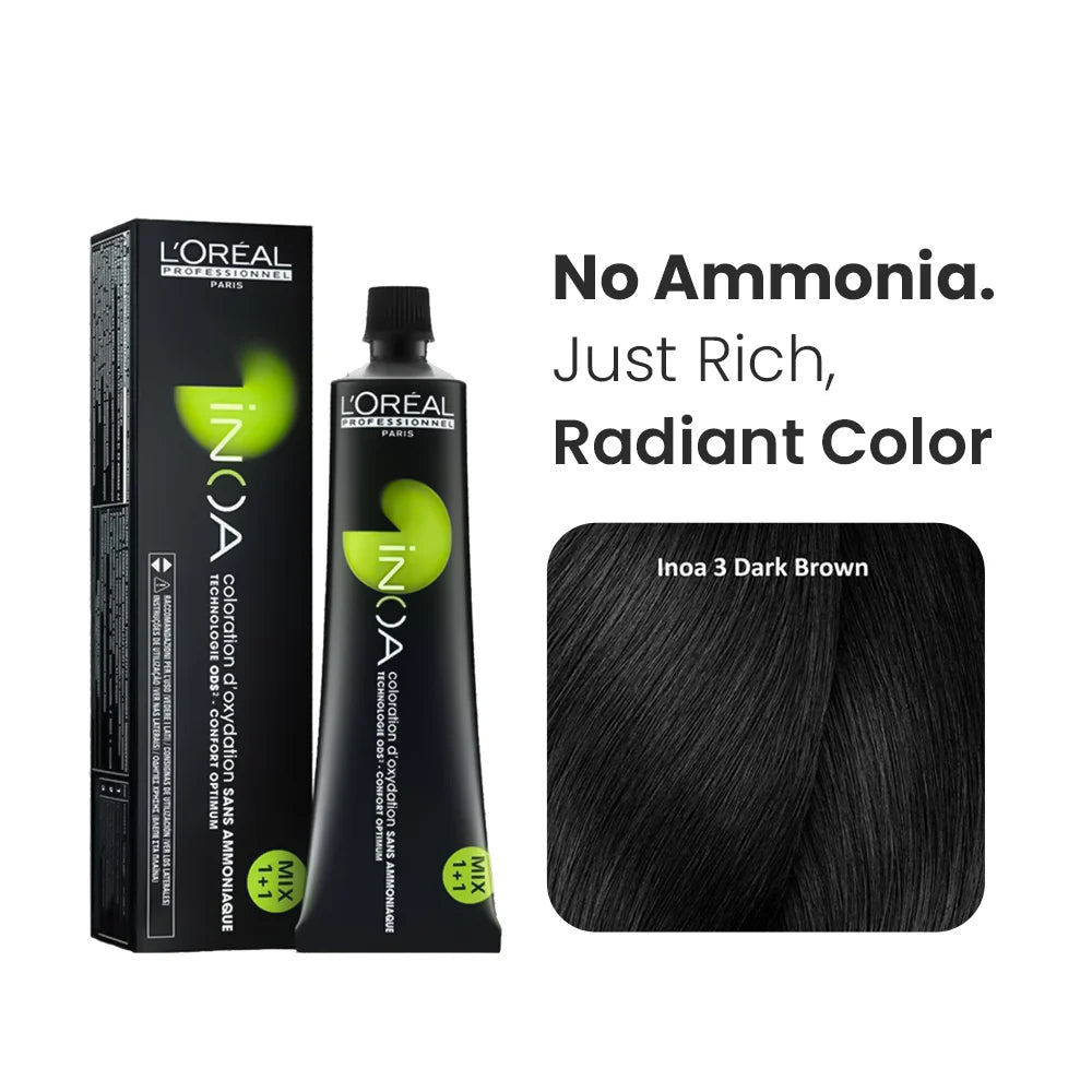 Loreal Inoa Hair Color 60G Shade 3 Dark Brown + Developer 1000ml Combo